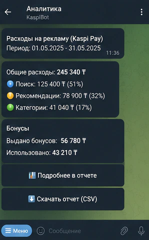 Аналитика расходов и бонусов в KaspiBot
